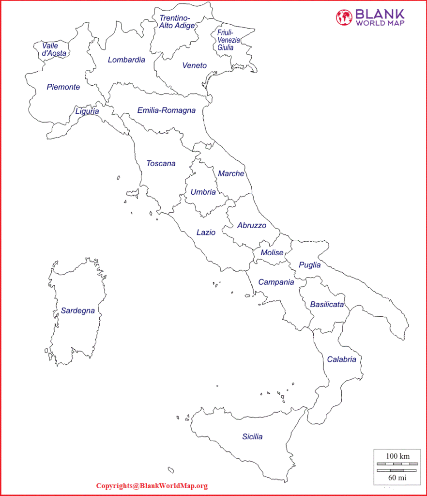Map of Italy For Worksheet